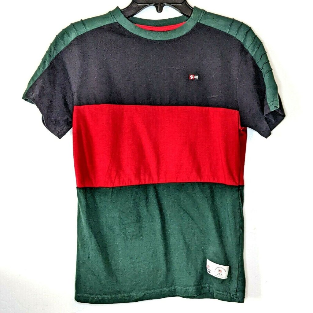 Boys Southpole Green Black Red Short Sleeve Button Up Shirt Size L (14/16)